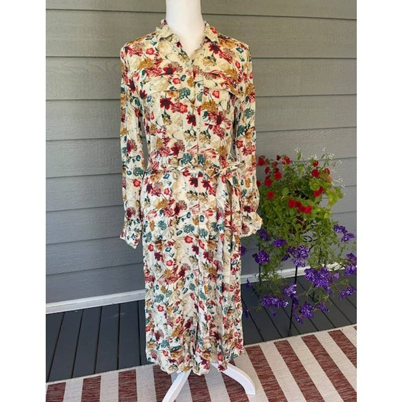 Lucky Brand Chelsea Button-Up Fall Floral Long-Sleeve Dress Size XS - Picture 2 of 7